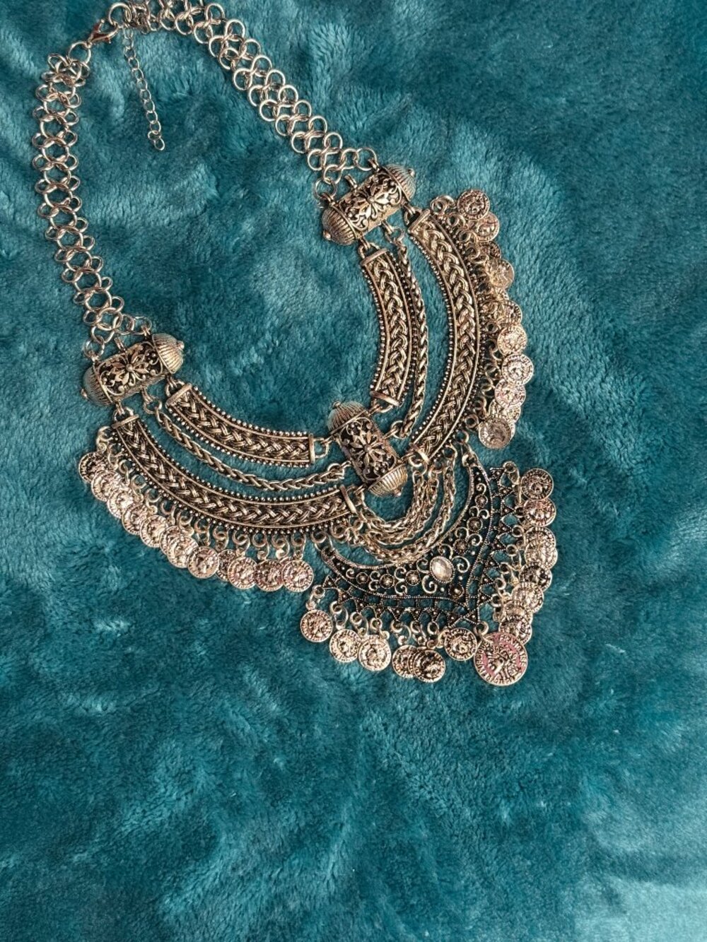 Tribal Bohemian Oversized Antique Silver-finished Coin Bib Statement Necklace